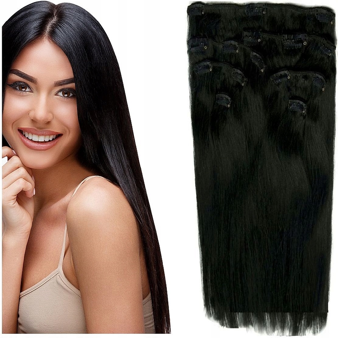 Příčesek Do Vlasů Clip-in 50 CM 140 G Megahusté Přírodní 8 Pásků černá 1