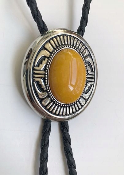 Bolo kravata western achát žlutá pletená přírodní kůže