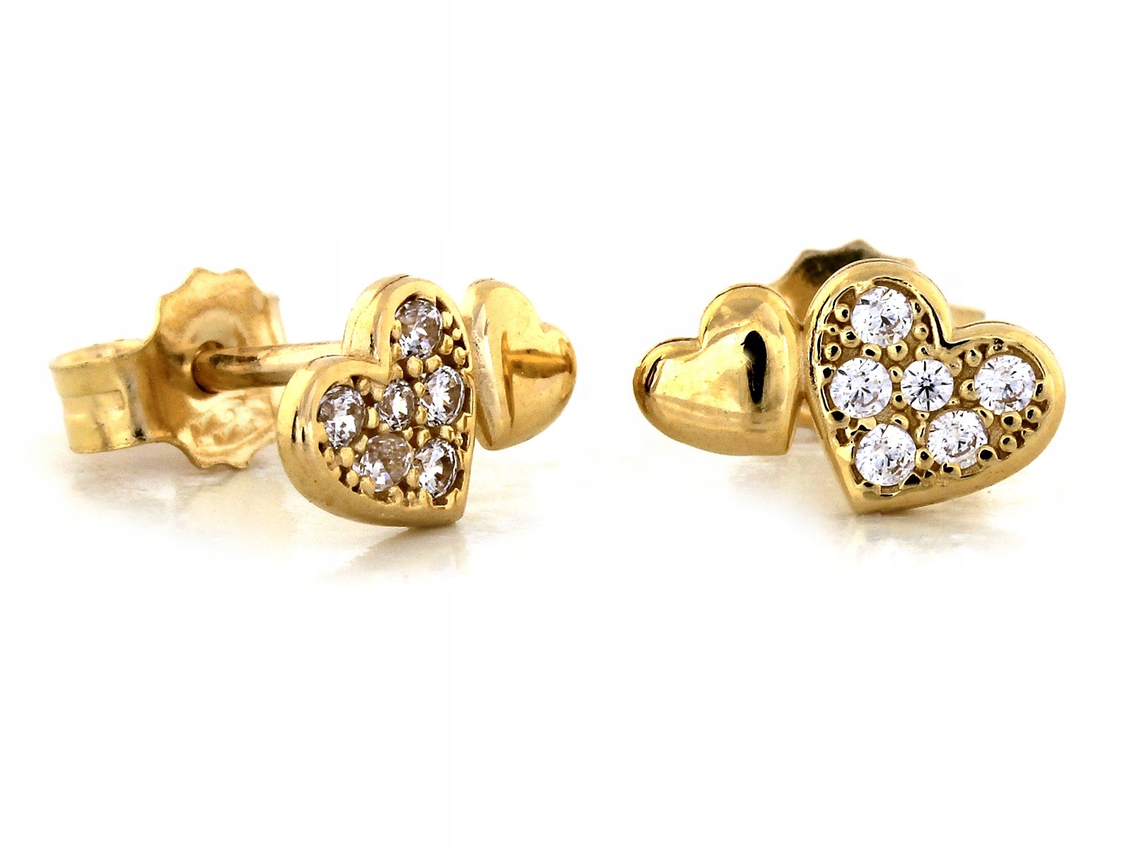 Dámské Náušnice Ze Zlata 585, dvojitá srdíčka na tyči k Valentýnu