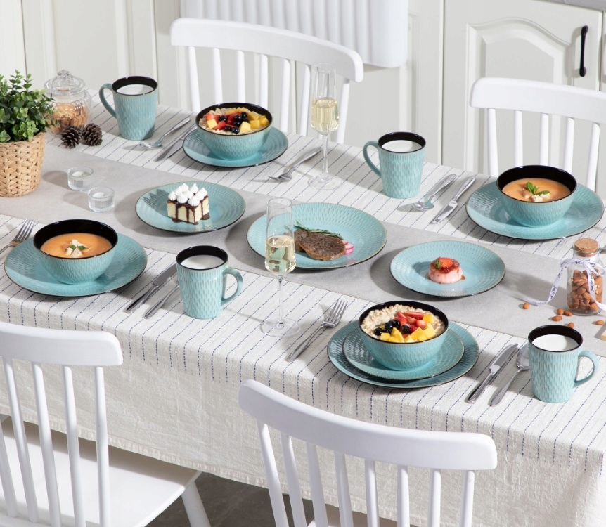 Zastawa kamionkowa Vancasso PLUVO 16szt/ 4 osób Kształt Okrągły