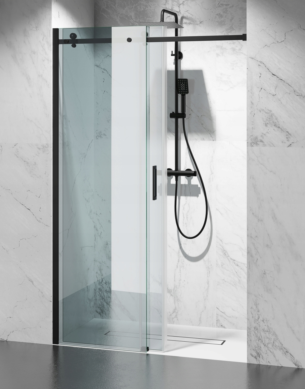 Drzwi Prysznicowe Przesuwne 8mm D20 Czarne 130cm Kod producenta D20