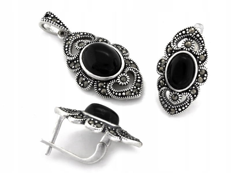 Stříbrný komplet šperků 925 náušnice a přívěsek s velkými markýzami