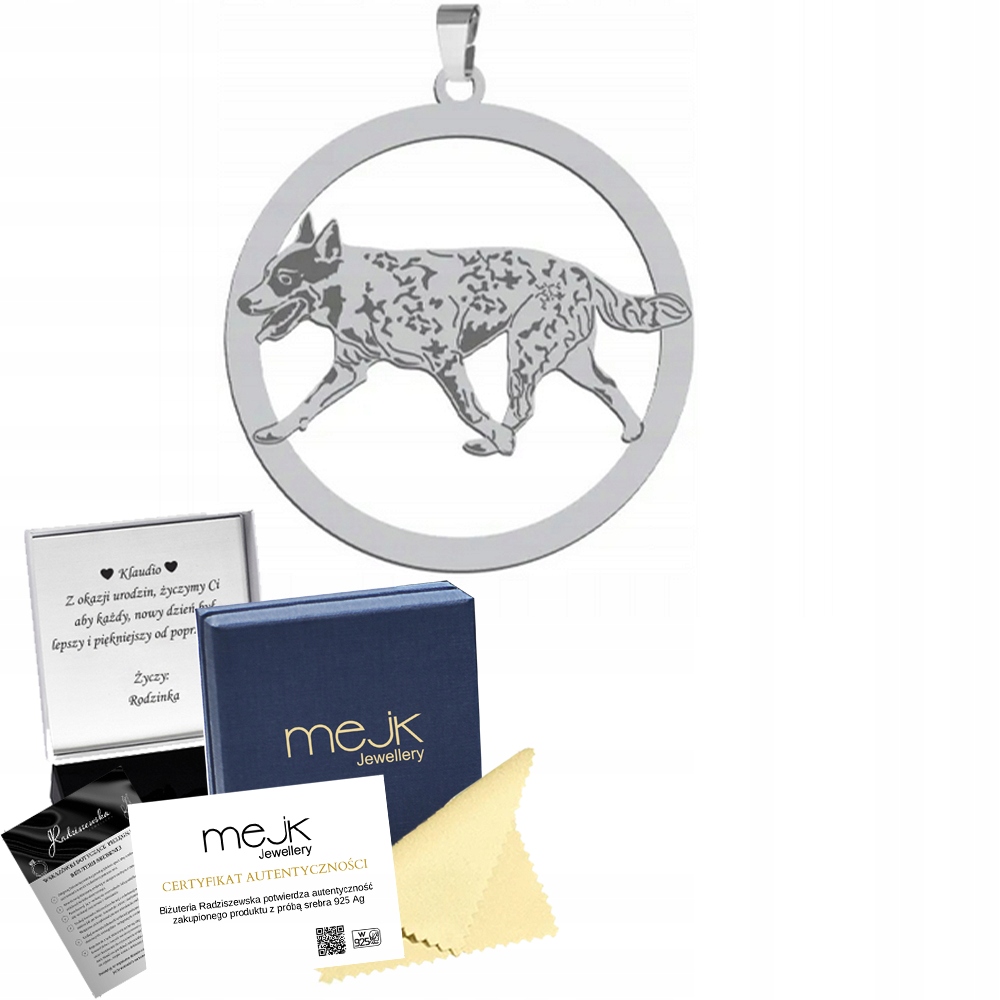Stříbrný přívěsek Australský Cattle Dog 925 Dárek Žena Gravírování Bonus