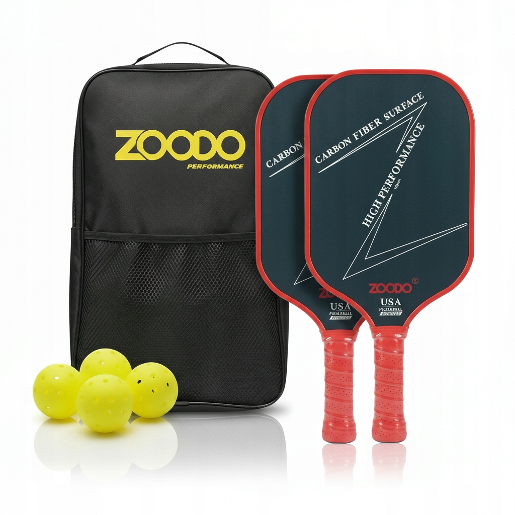 Rakety pro Pickleball Zoodo P3 T700 carbon fiber Red 4 míčky Usapa