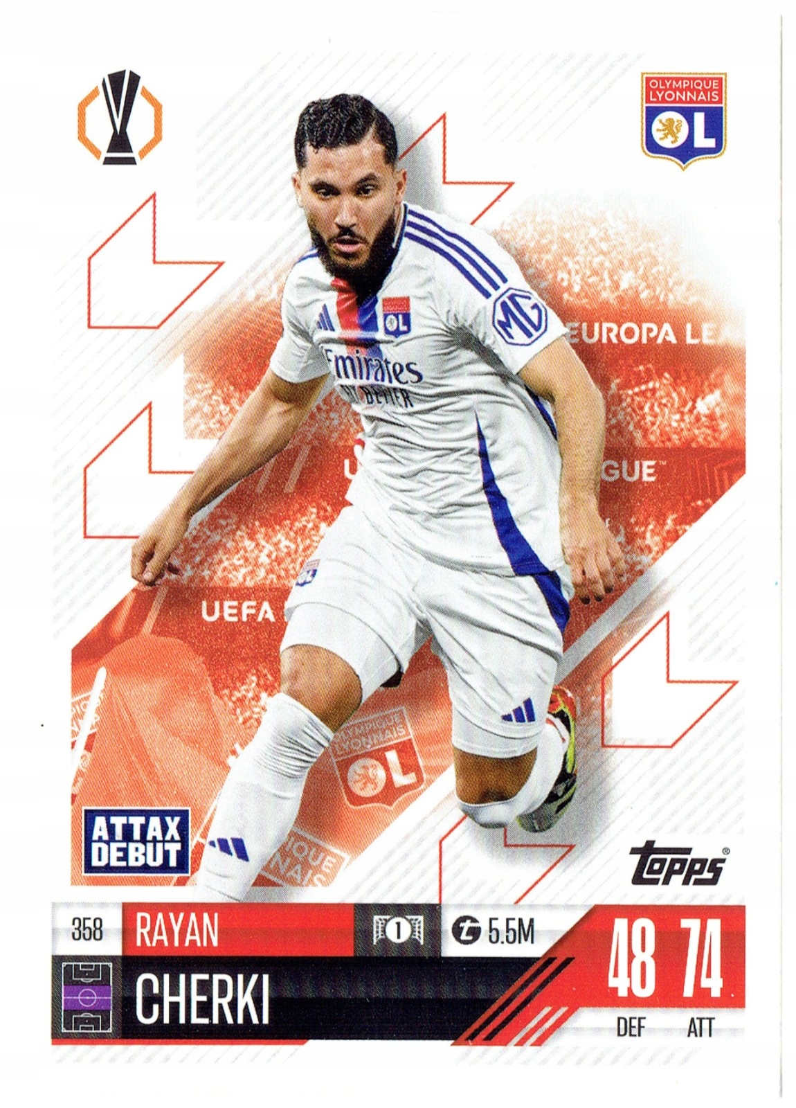 Topps Match Attax 2024-2025 Base Card 358 Rayan Cherki Olympique Lyon