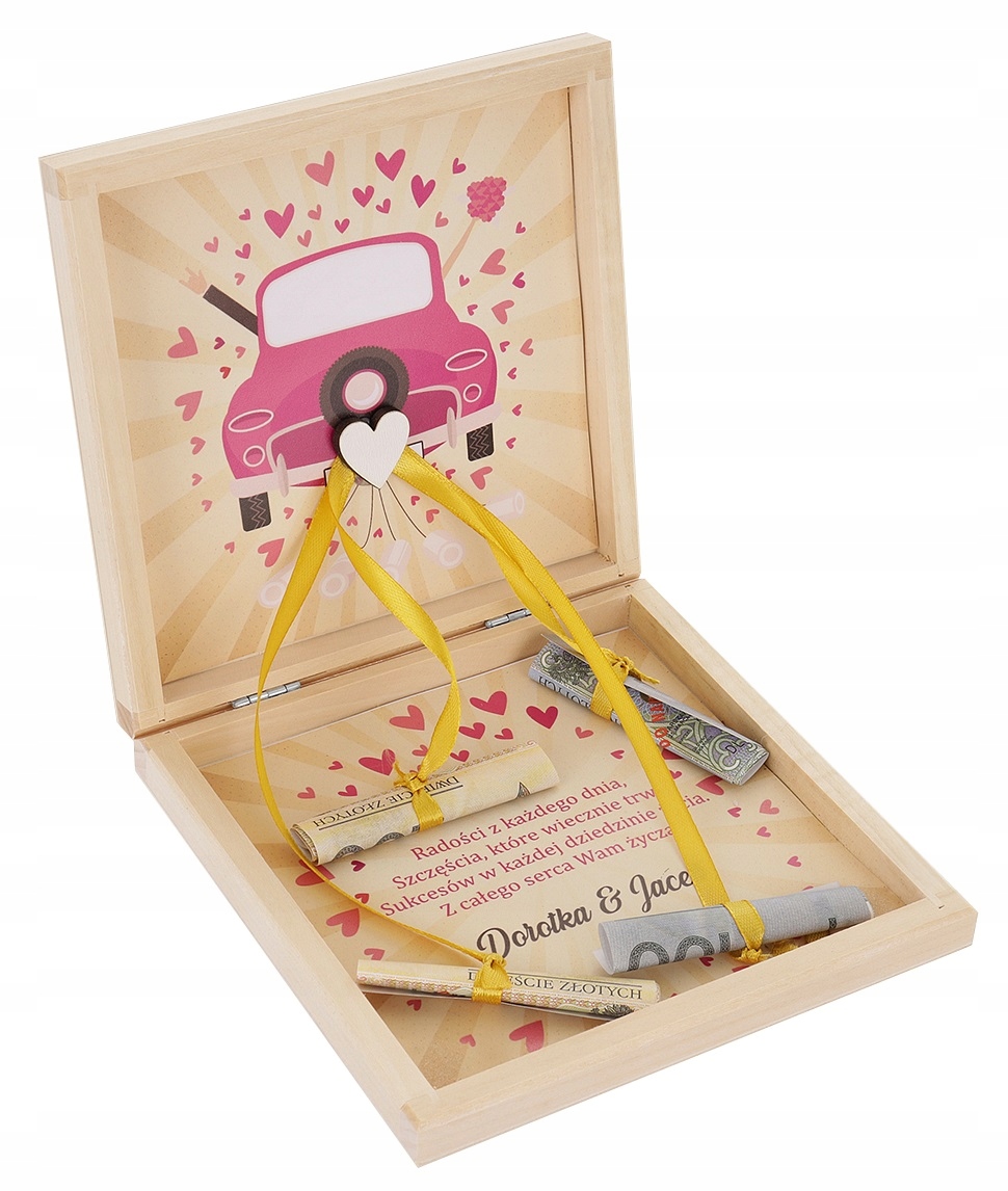 pudełko na pieniądze PREZENT ŚLUBNY pamiątka ślub Wysokość produktu 2.5 cm