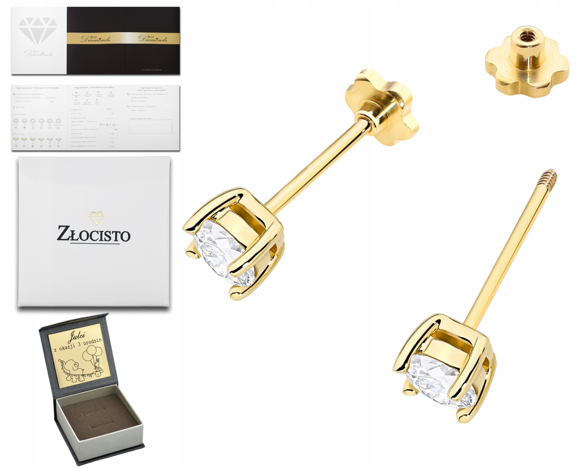 Zlaté Náušnice S Laboratorními Ryzost 585 Šroubovací Pízátko