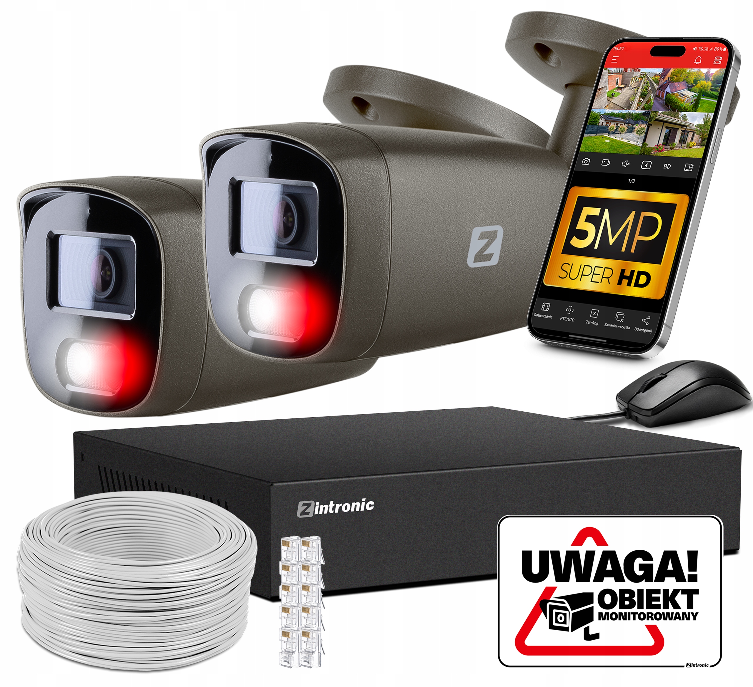 Sada Kamer Pro Monitorování 5MPX Ip Poe 2 Kamery Šedá Detekce Lidí