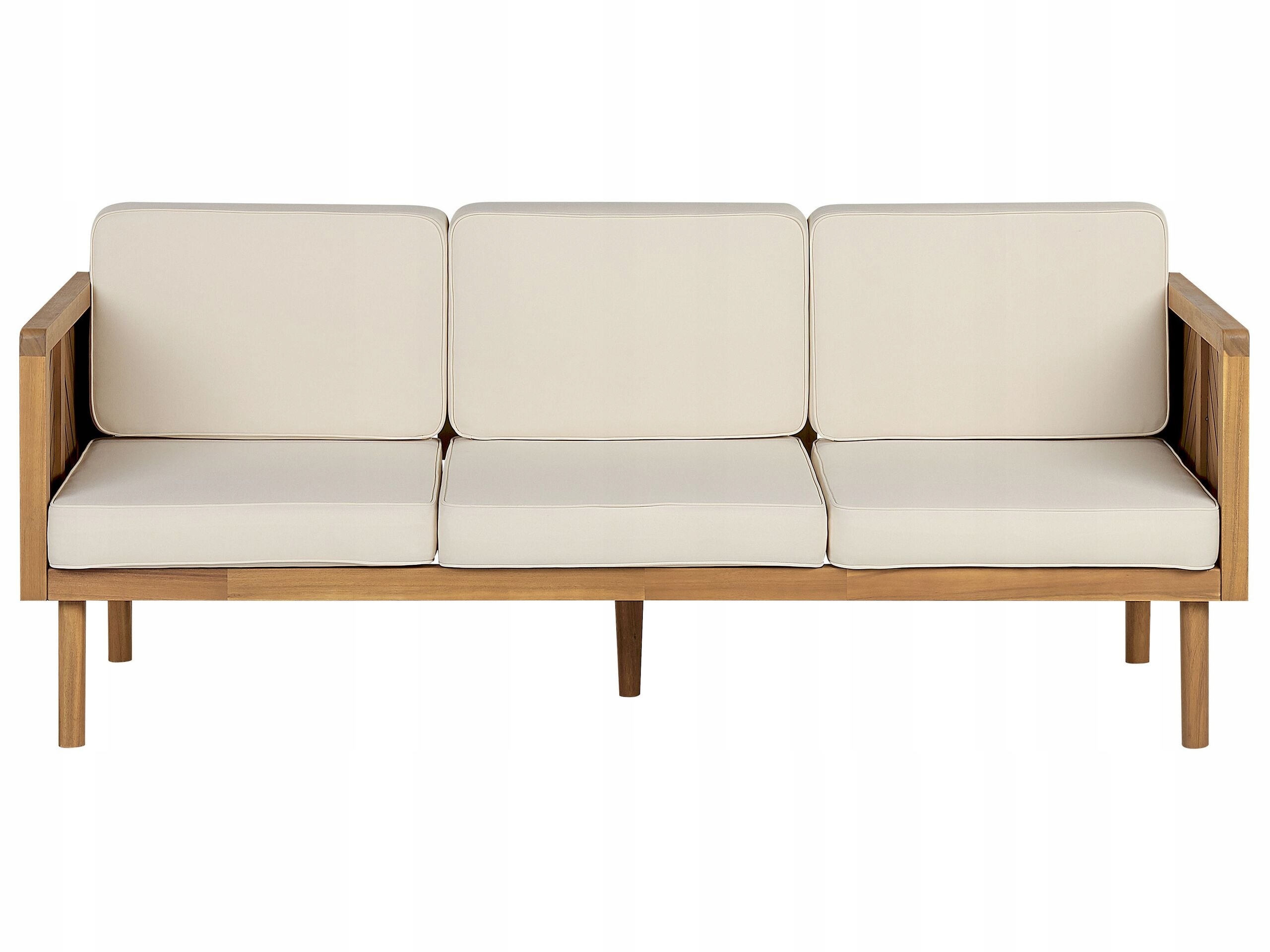 Sofa trzyosobowa drewniana jasna z poduszkami
