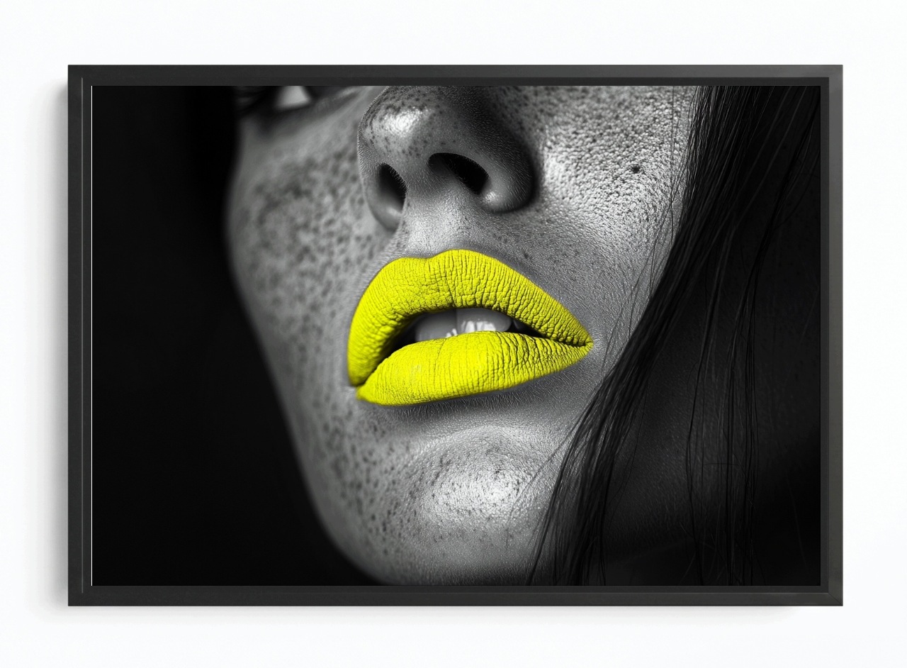 Obraz Rám American Box Portrét Žena Tvář Makro Foto Neon Žlutý 120x80