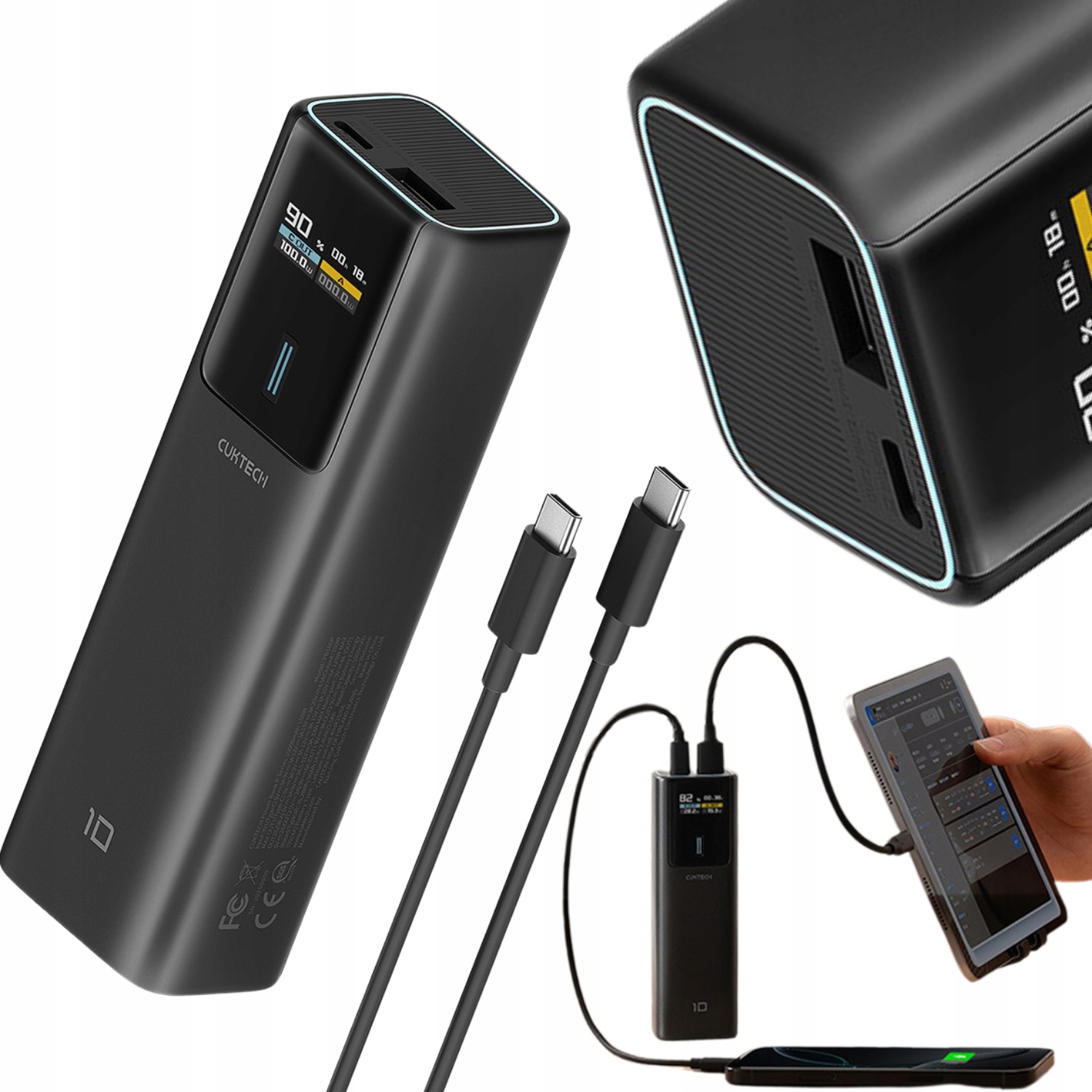 Výkonná Powerbanka 150W 10000mAh Usb-c Usb-a Rychlé Nabíjení Kapacitní Cuktech