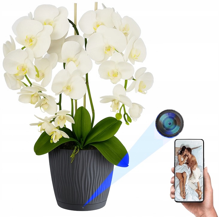 Mini Špionážna Kamera Ukrytá V Kvetináči Kvet Orchidea Živý Náhľad