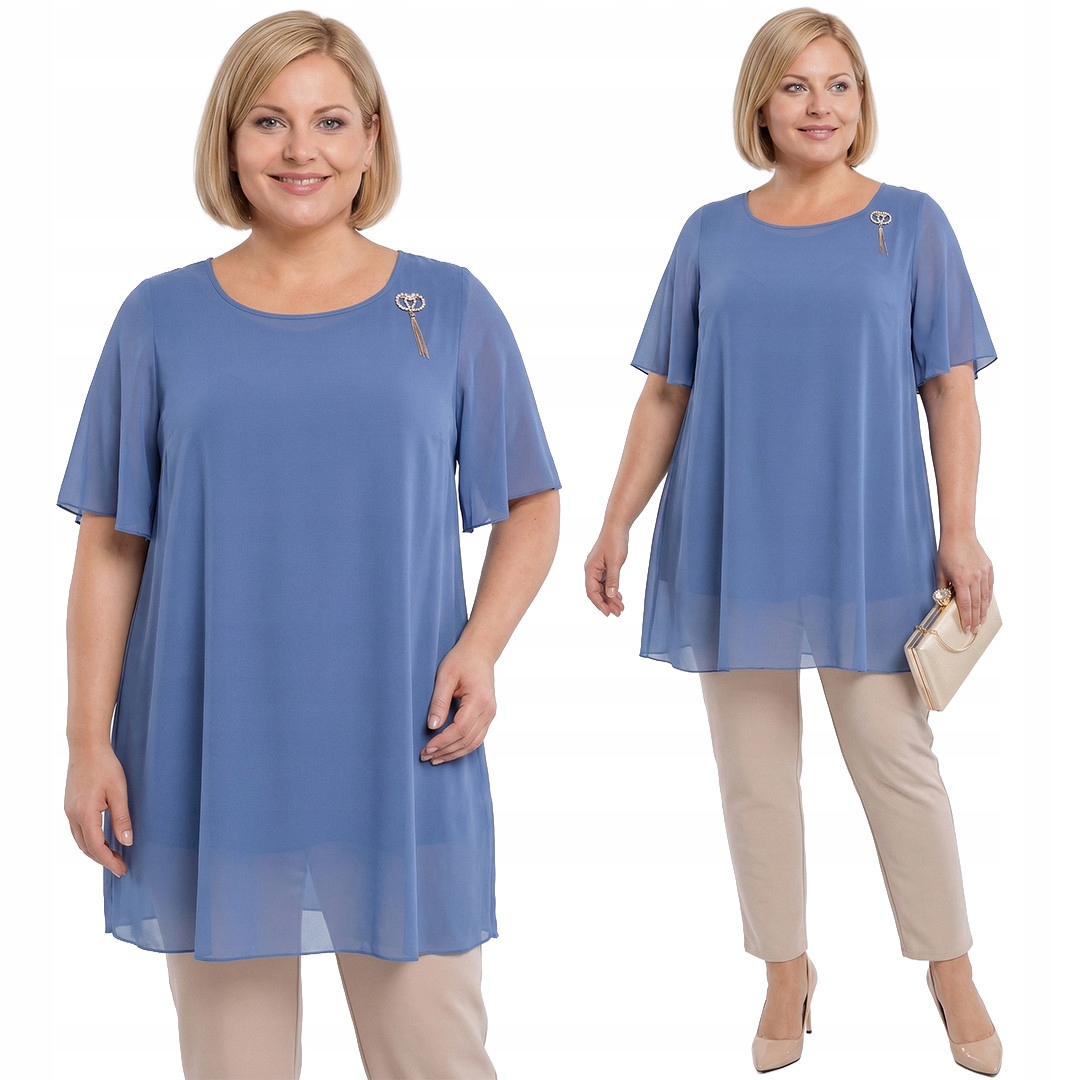 Modrá tunika s broží plus size velikost 60