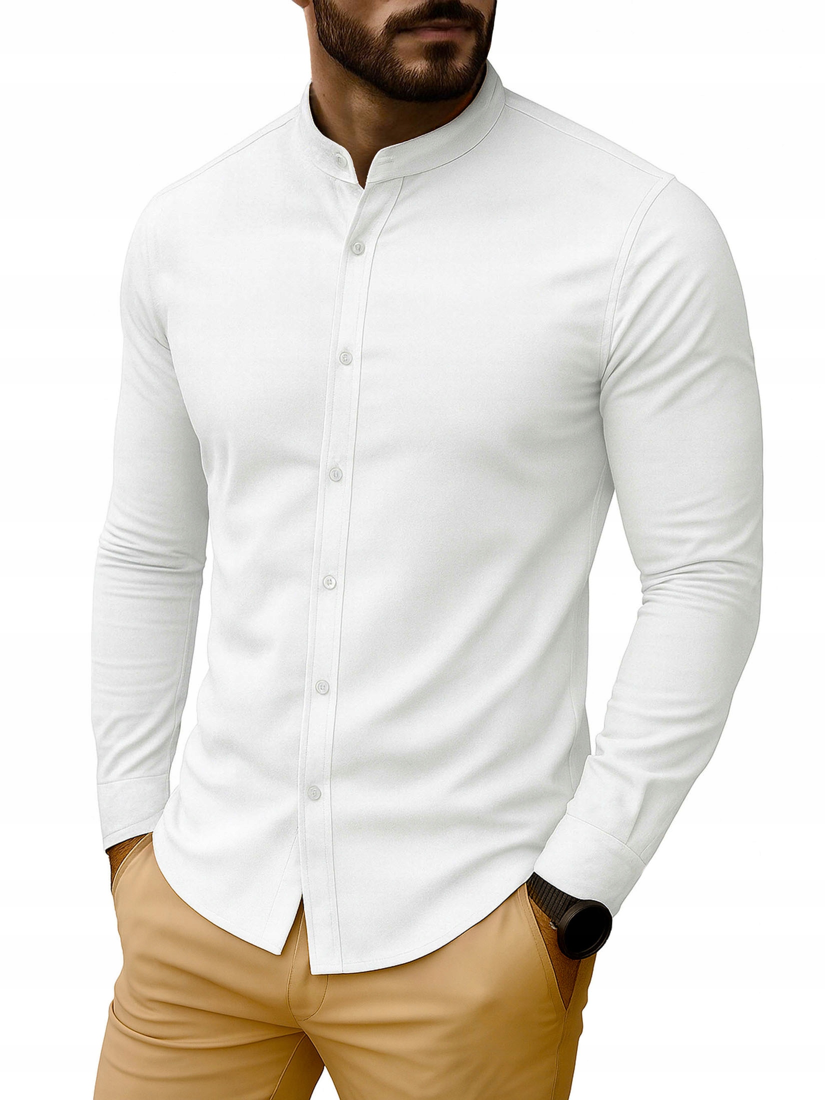 Koszula Męska ze stójką bez kołnierzyka Regular Bawełniana