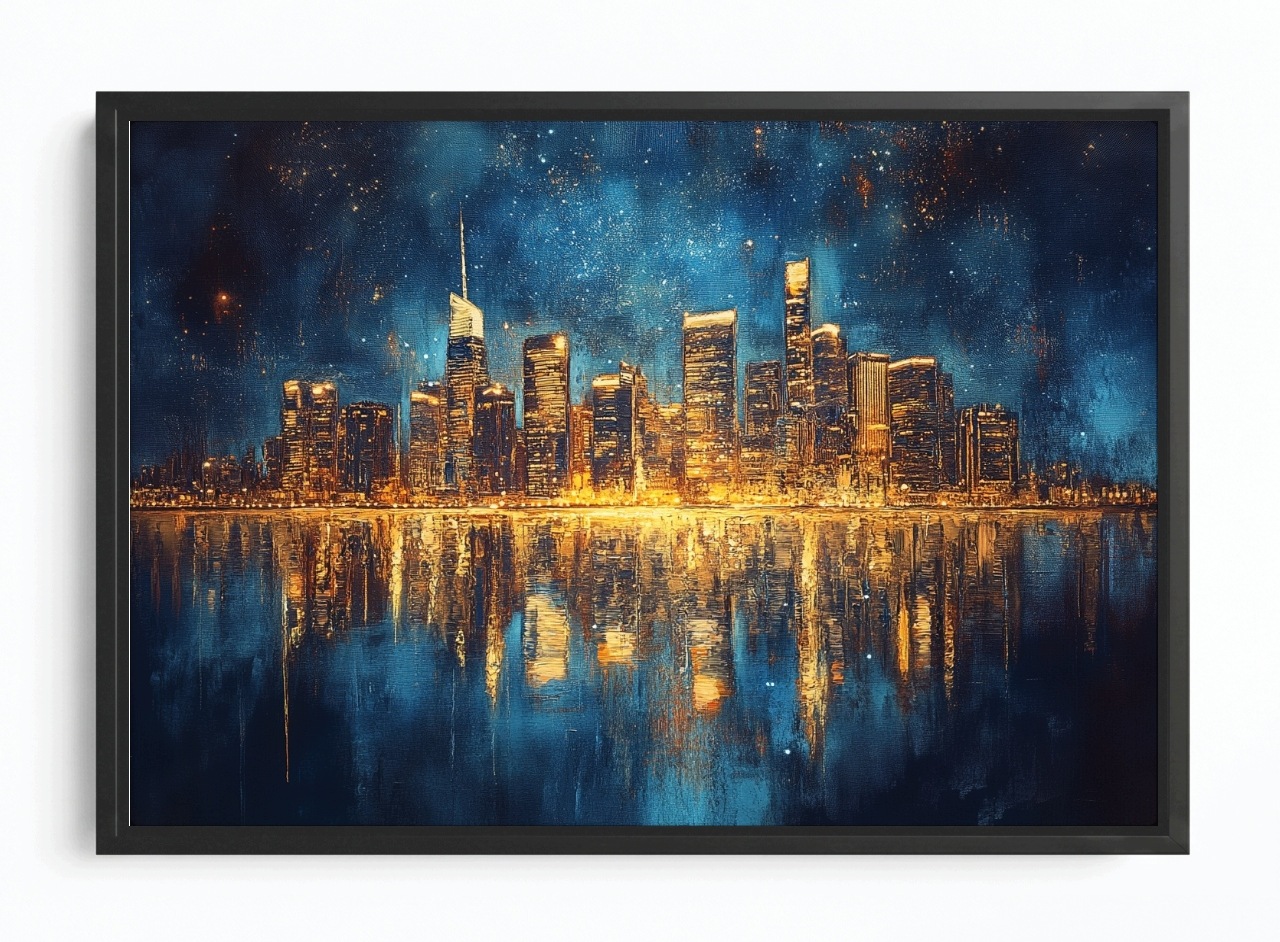 Obraz Rám American Box Panorama Noc Usa New York Manhattan Světla 60x40