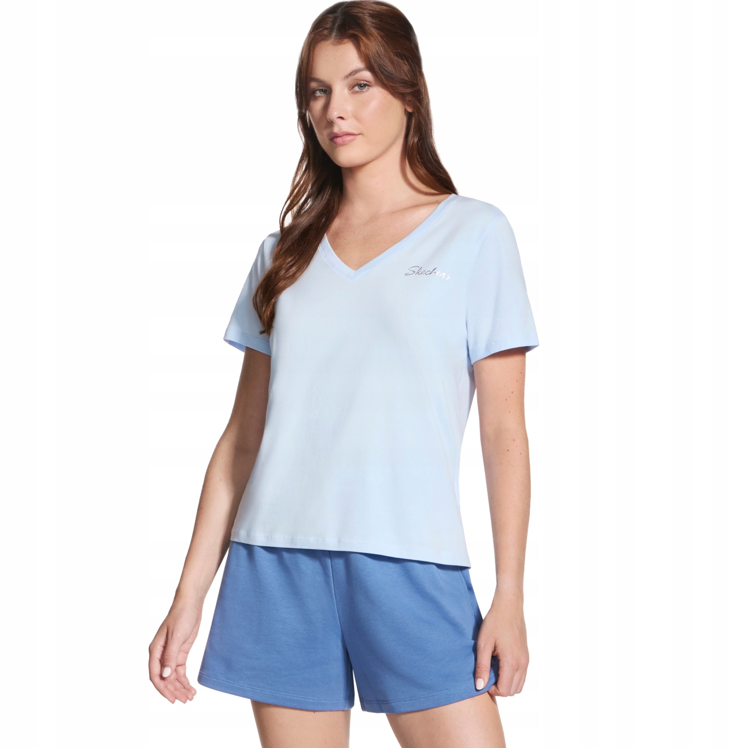 Skechers Signature V-neck Tee [M] Dámské tričko Bavlna Modrá
