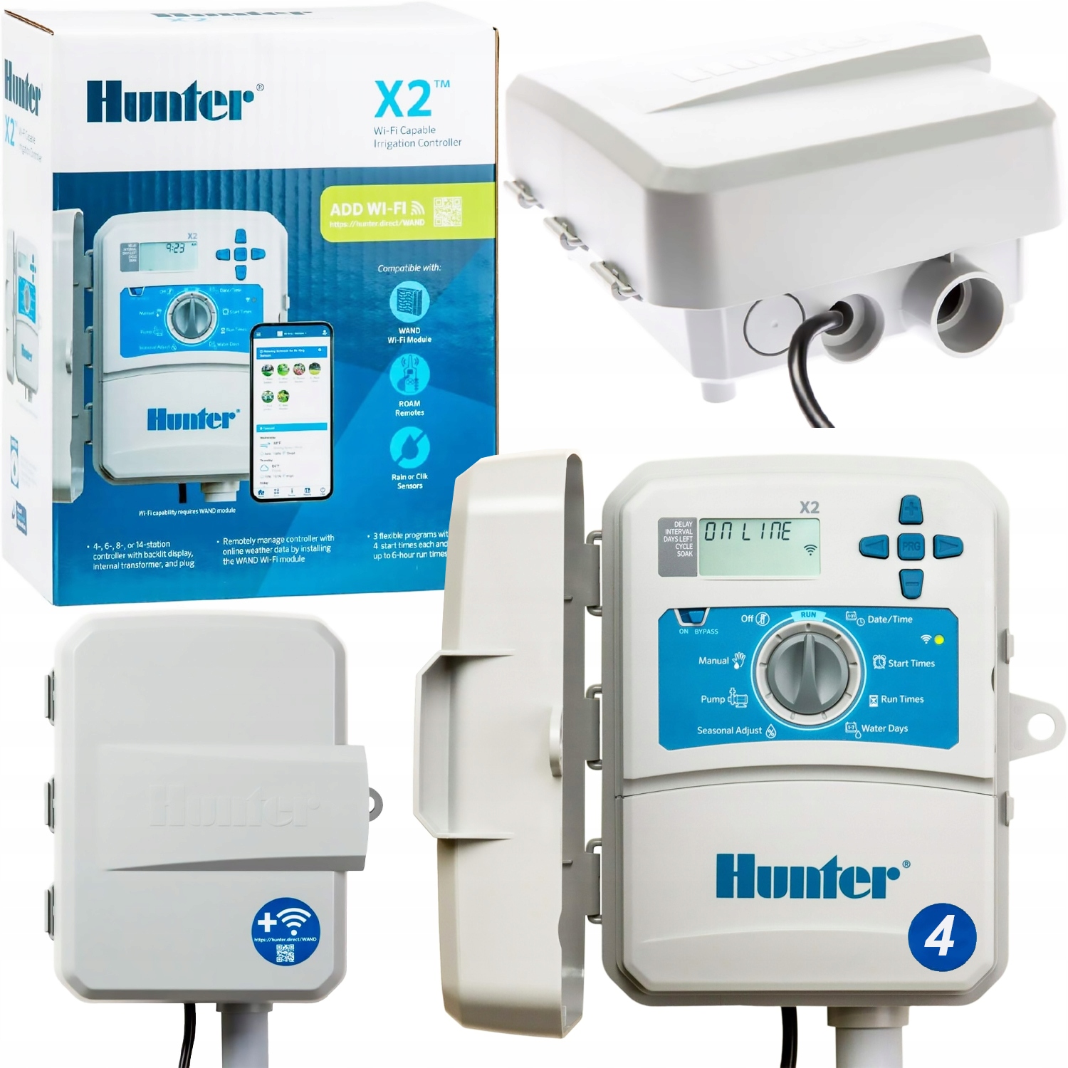 Ovládač Pre Zavlažovanie Záhrady Vonkajší Hunter Wifi X2 401 4 Vonkajšie Sekcie