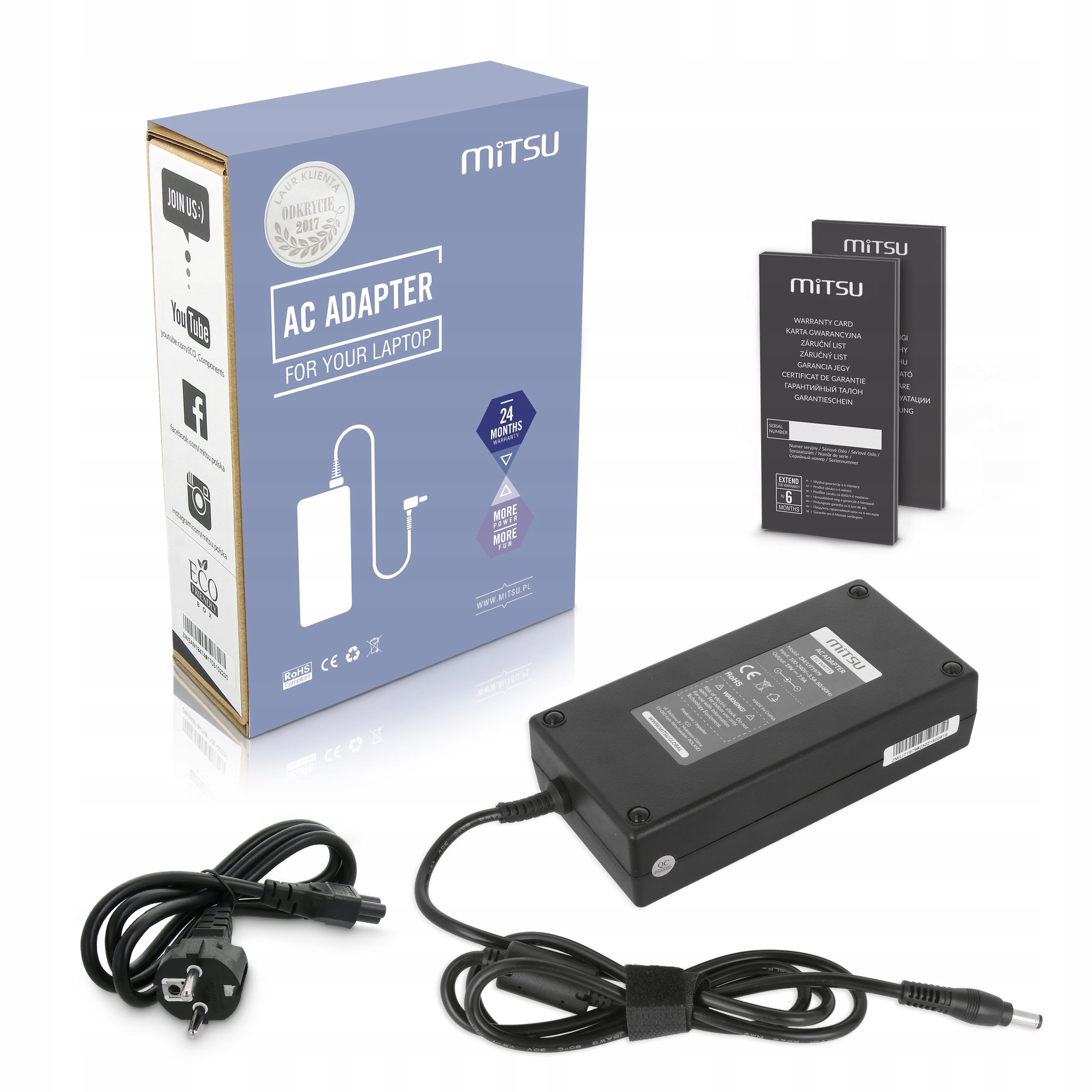 Napájecí adaptér Mitsu 19v 7.9a 5.5x2.5 150W pro Asus, Msi