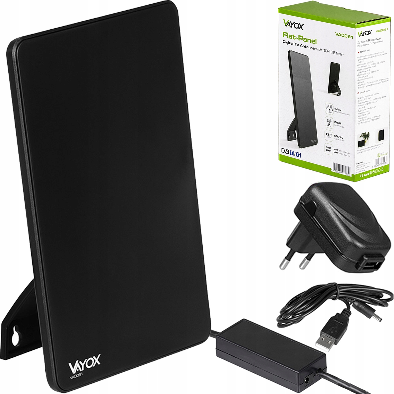 Antena Pokojowa Tv Mocna Naziemna DVB-T/T2 Aktywna