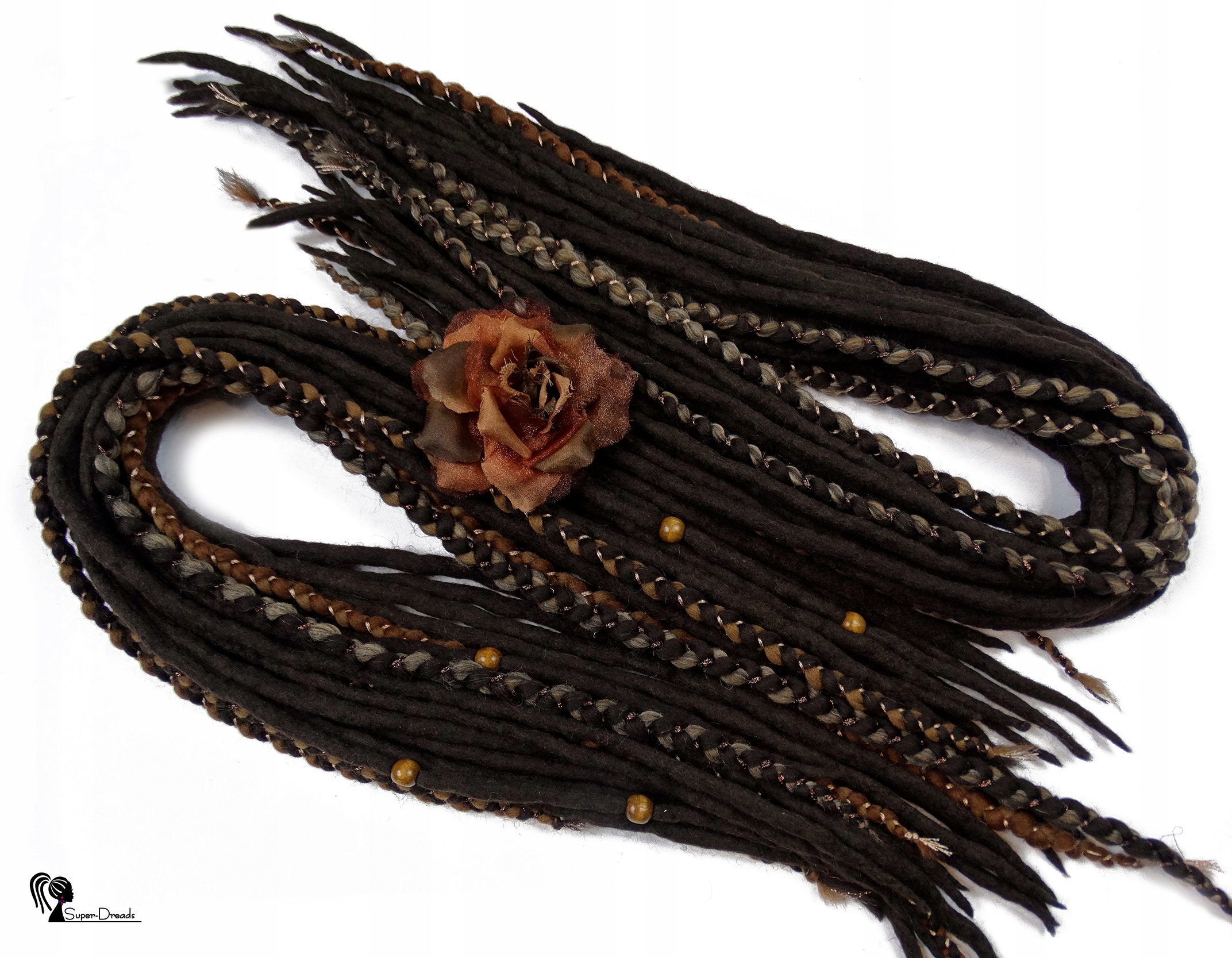 Dredloky Dredy Vlněné ručně vyráběné, hnědé, Funkově Hnědé, 40 kusů