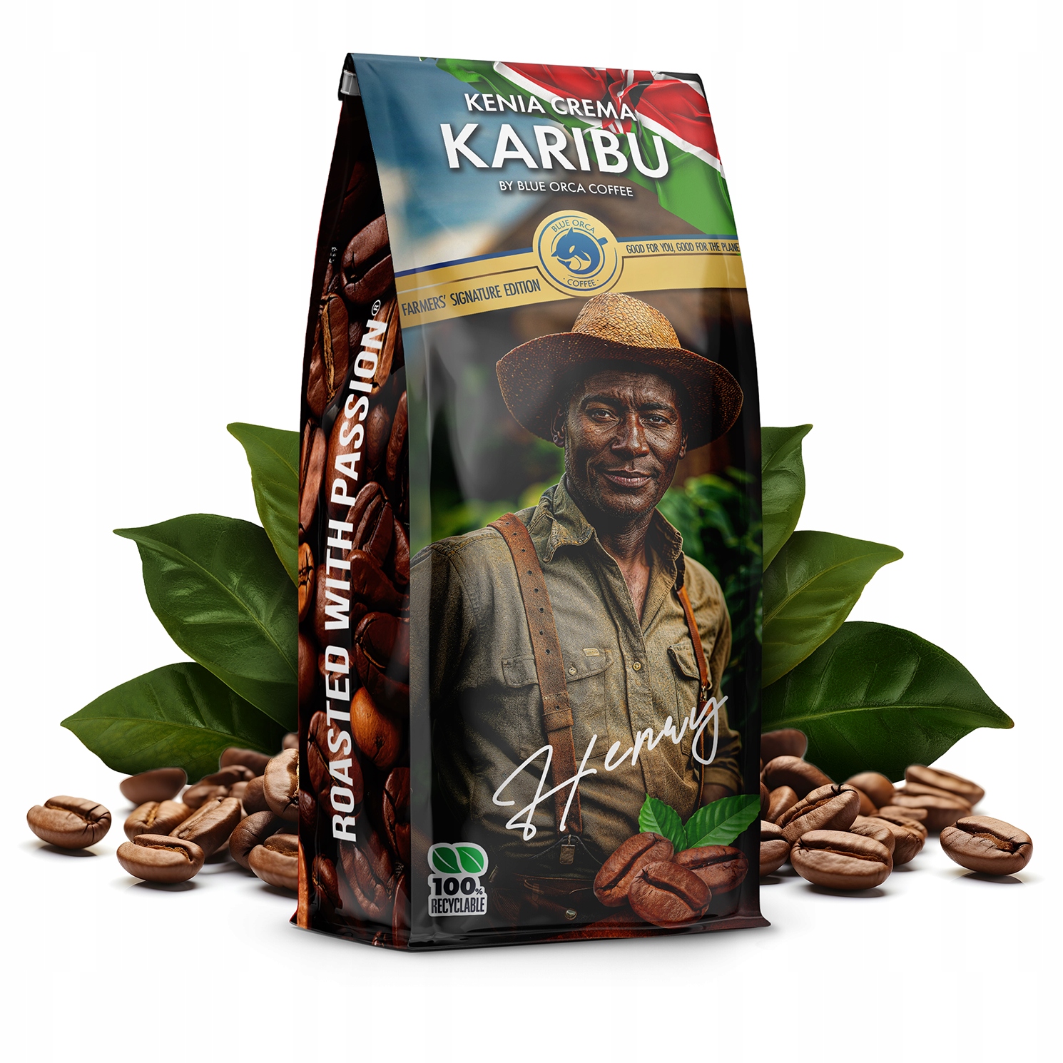 Kawa ziarnista KENIA KARIBU CREMA 1kg Farmers Limited Edition BLUE ORCA Gatunek kawy mieszana