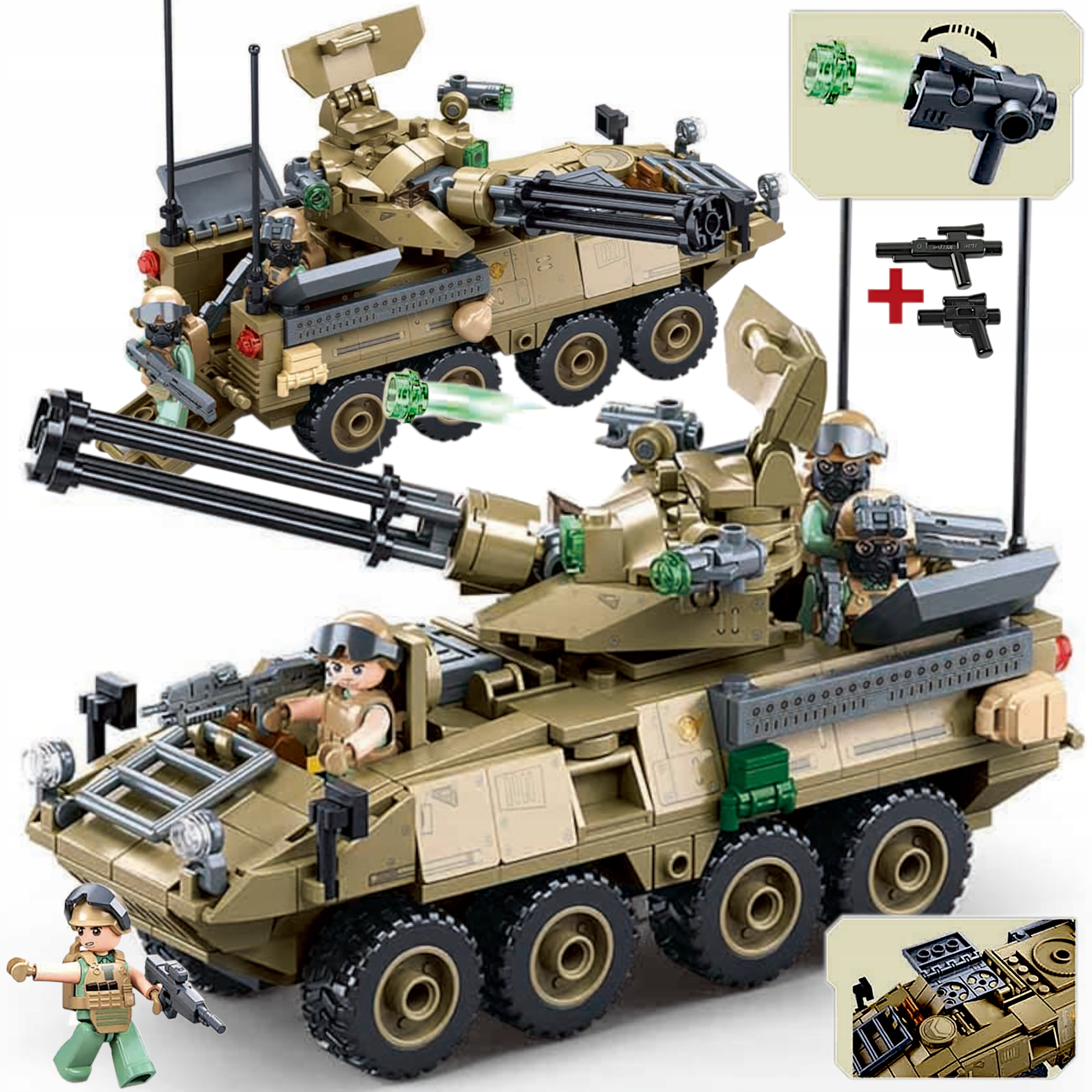 KLOCKI CZOŁG TRANSPORTER PANCERNY ROSOMAK STRZELA+3 FIGURKI+ LEGO BROŃ