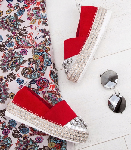 Czerwone Espadryle z KAMIENIAMI na Platformie 40 Oryginalne opakowanie producenta pudełko