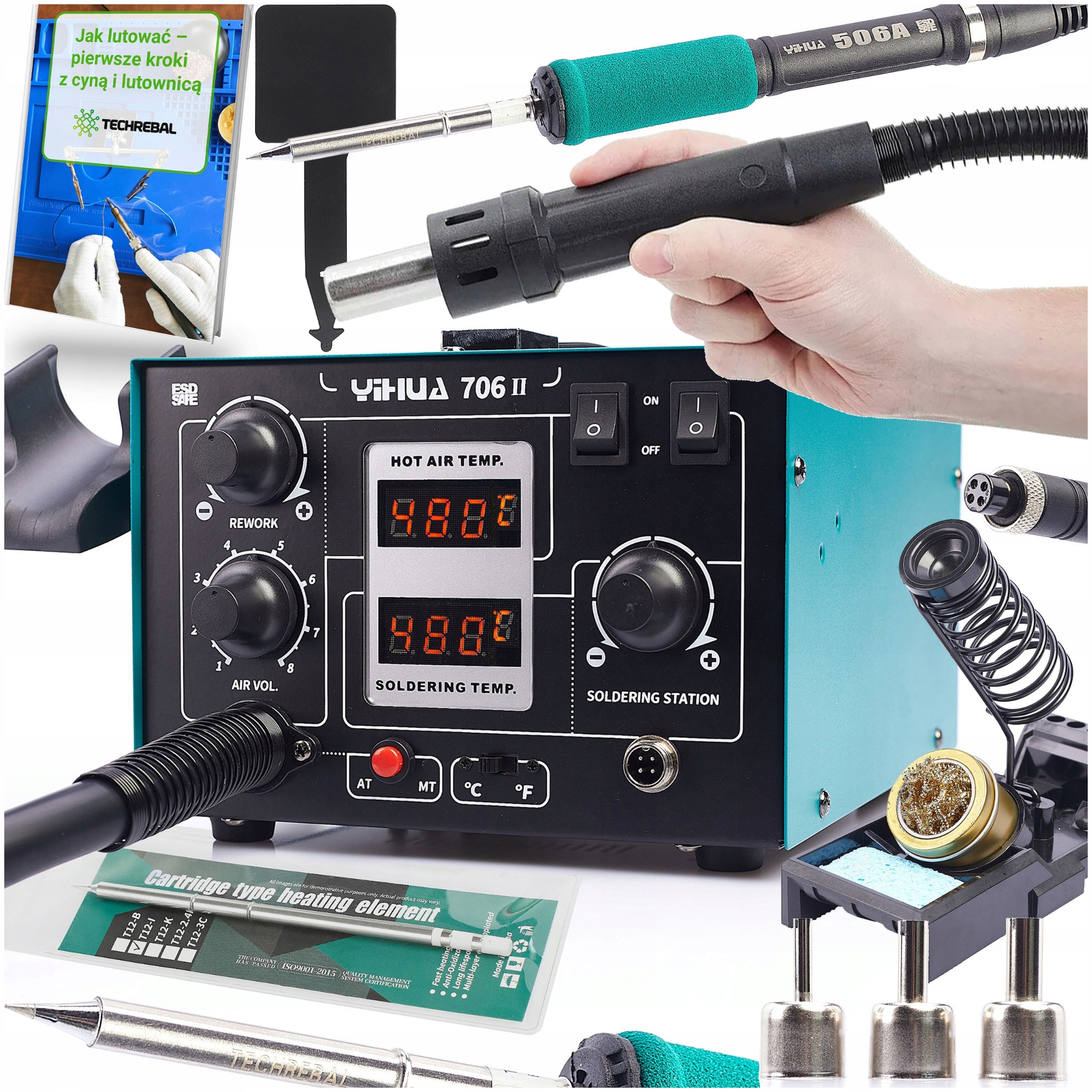 Pájecí Stanice 2V1 Yihua 706 II Hot-air T12 75W, Silný Silikonový Držák