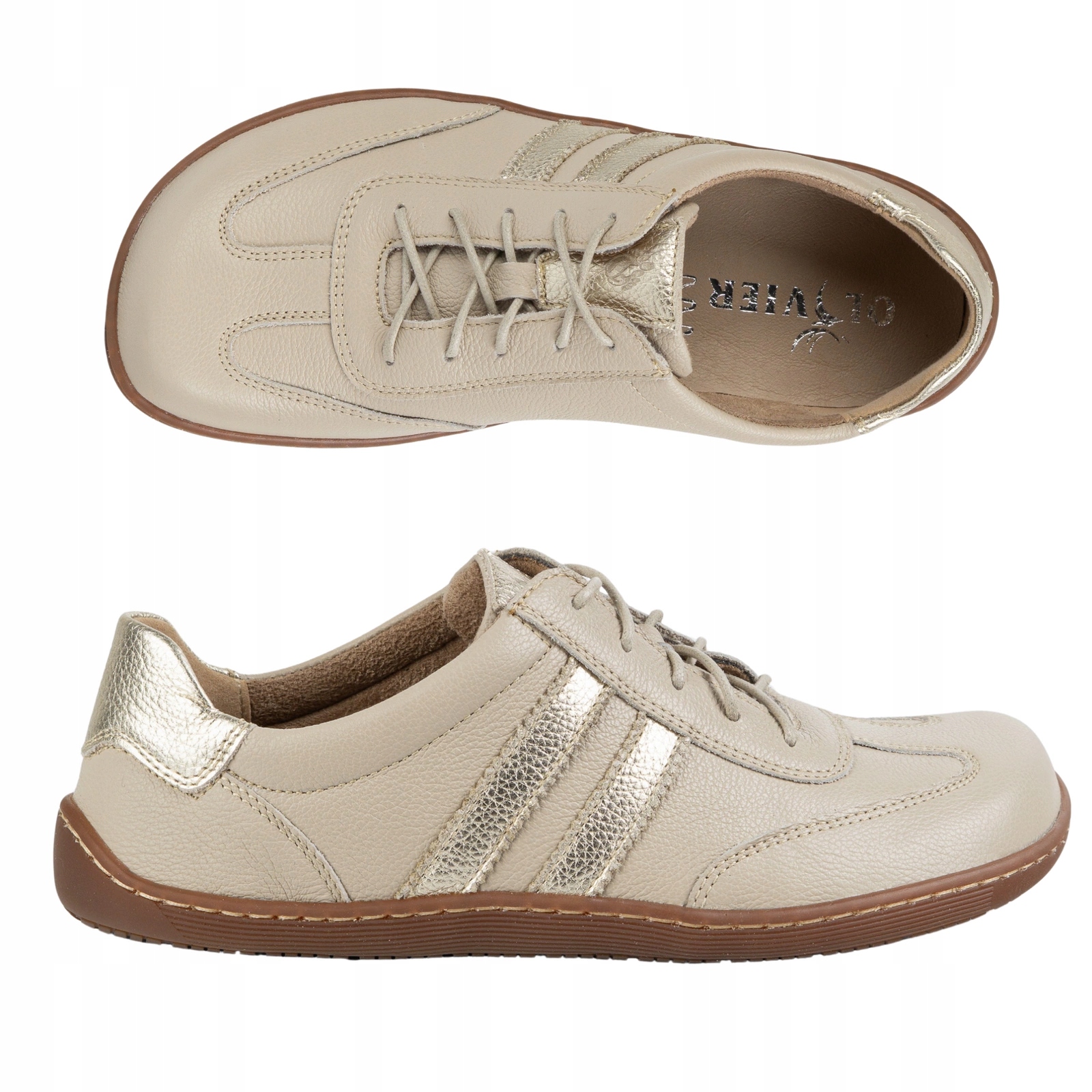 Dámské barefootové boty Olivier 1287 kožené, široký přední díl, béžové, velikost 40