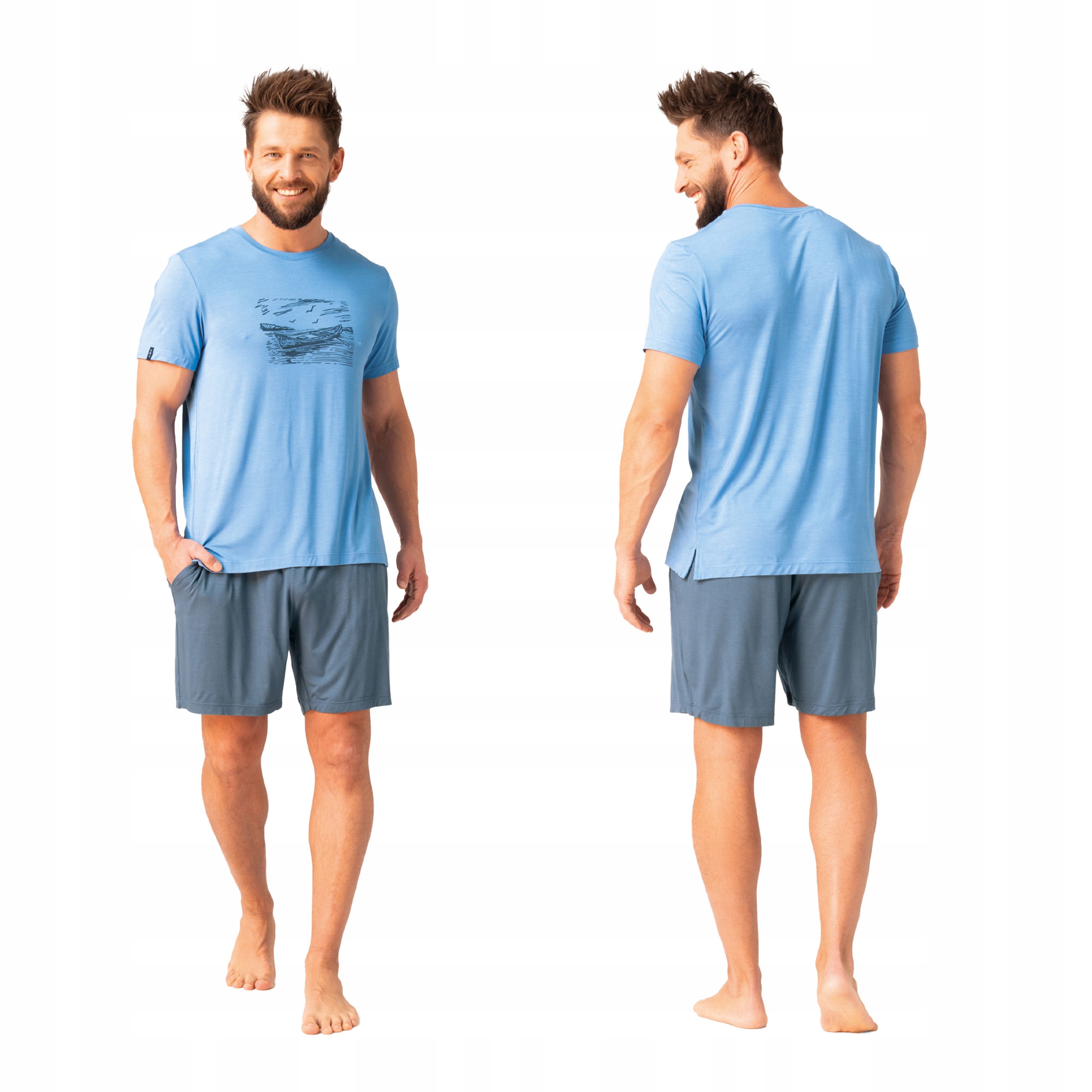 Pánské Pyžamo Bambus Viskóza Krátký rukáv Kraťasy XL Modré pruhy Key