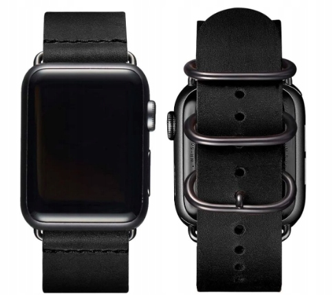 Pasek skórzany do Apple Watch 42/44 mm czarny skóra retro