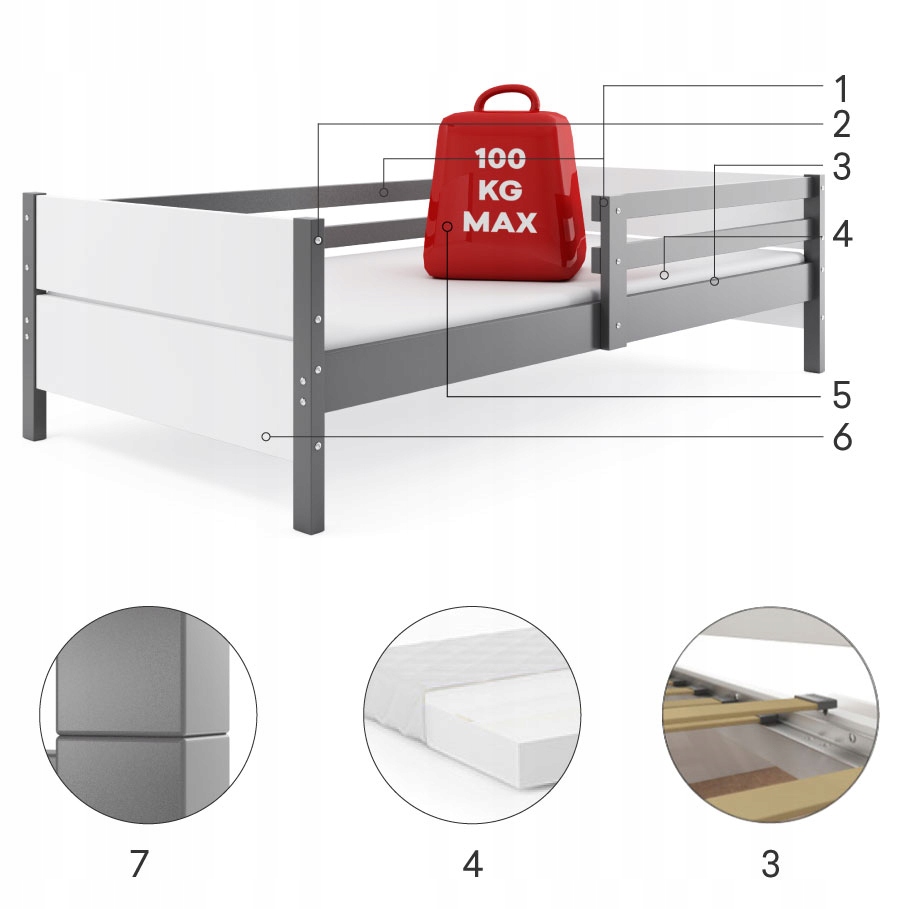 łóżko dziecięce 160x80 Mario z barierką od Interbeds Marka INTERBEDS