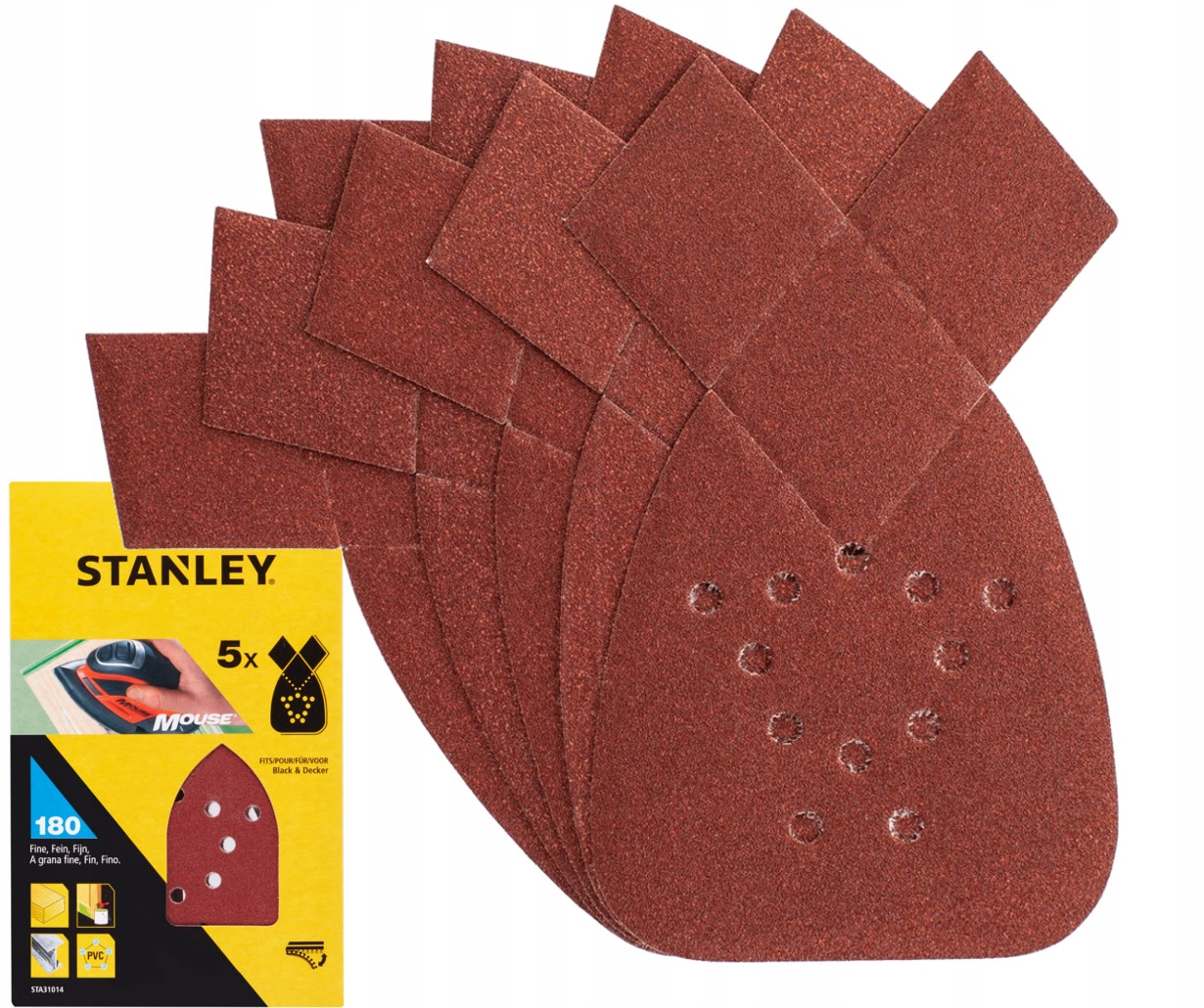 Stanley 5x Papier Ścierny Na Rzep K180 dO szlifierek typu Mouse STA31014