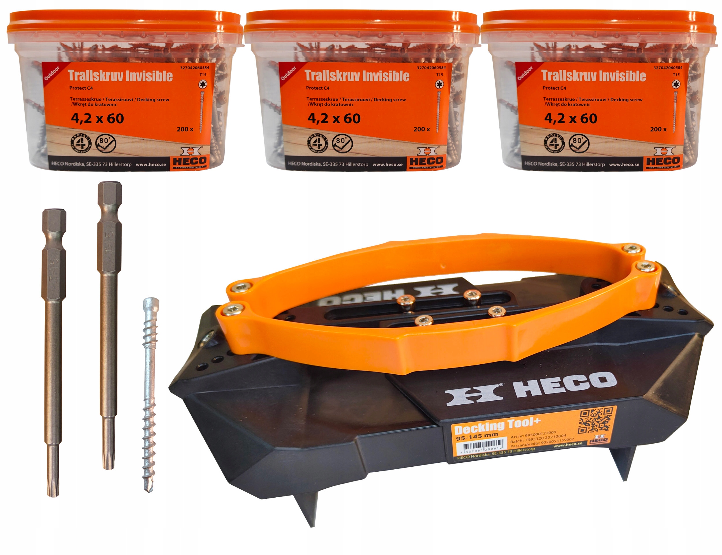 Zestaw: montaż ukryty desek tarasowych Invisible Heco+ wkręt 600szt +2 bity