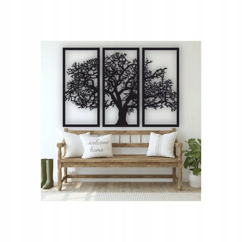 Moderný obraz strom 3 prvky tmavý dub 120x70 cm do jedálne a obývačky