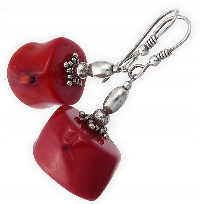 Přírodní Korál Velký, Krásné Náušnice Stříbro