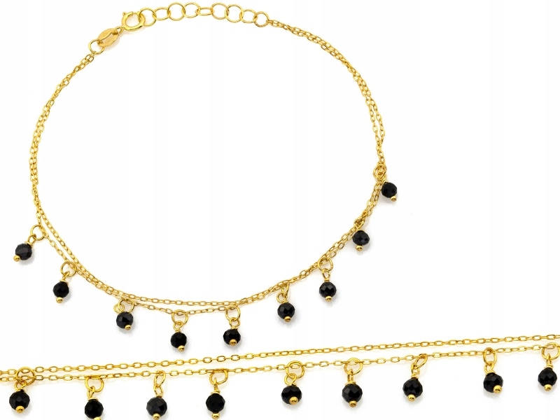 Dámský zlatý náramek 585 s černými závěsnými onyxy a ankrovými dárek