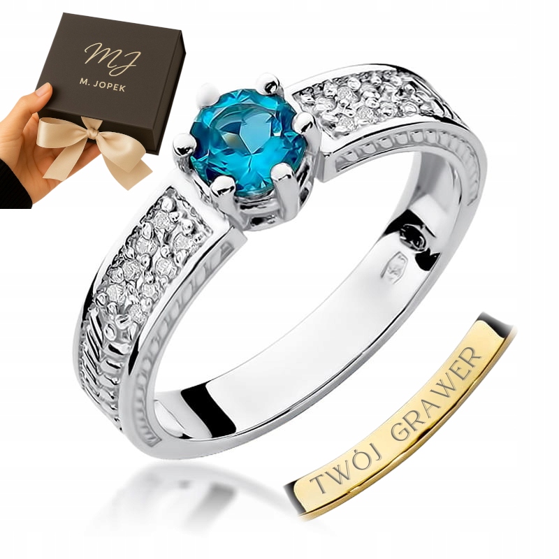 Prstýnek Bílé Zlato 585 S Topazem 0,50 ct S Diamanty Gravírování