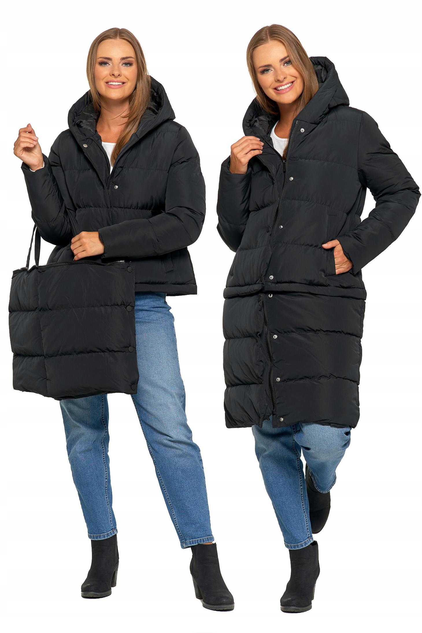 Dámská dlouhá péřová bunda 2v1 odnímatelná multifunkční Černá Moraj M