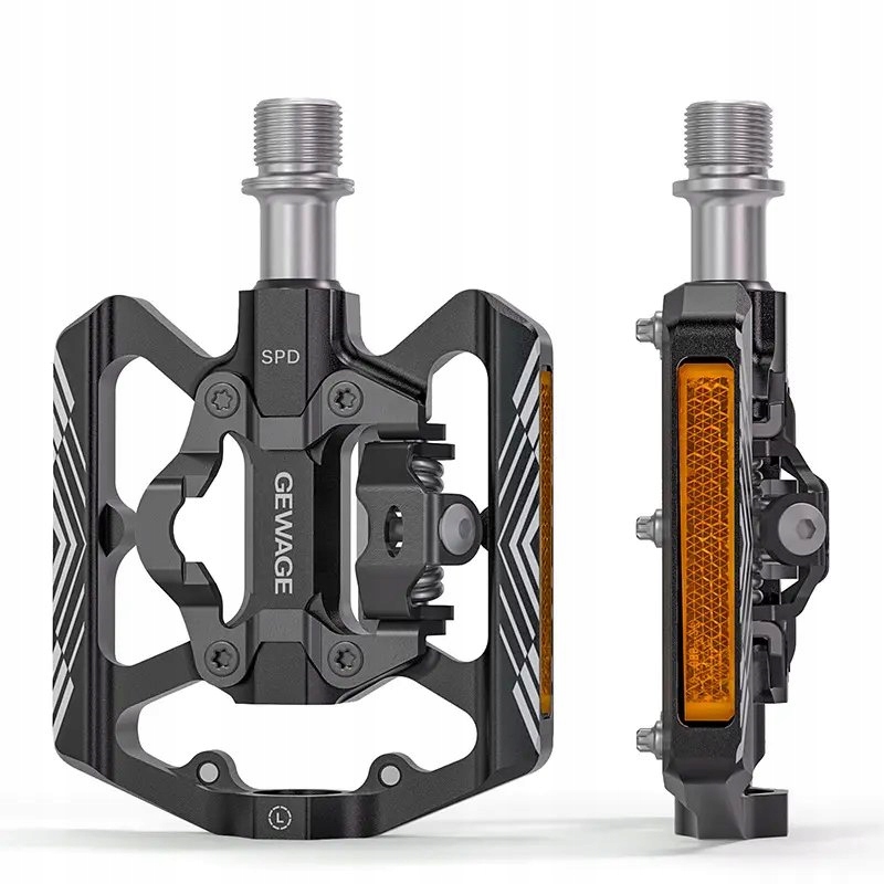 Gewage Pedały rowerowe Spd 2w1 platformowe z odblaskami Cnc 9/16 Mtb Bmx