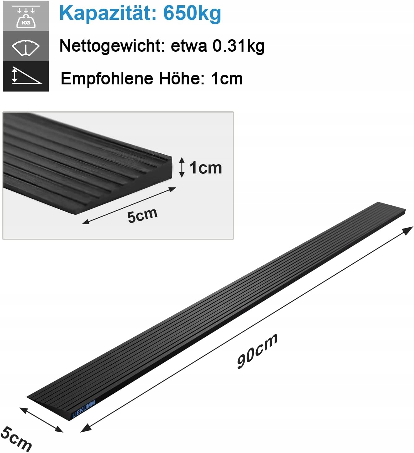 RAMPA GUMOWA PROGOWA ZAŁADUNKOWA 900X50X10 650KG PREMIUM Marka Liekumm