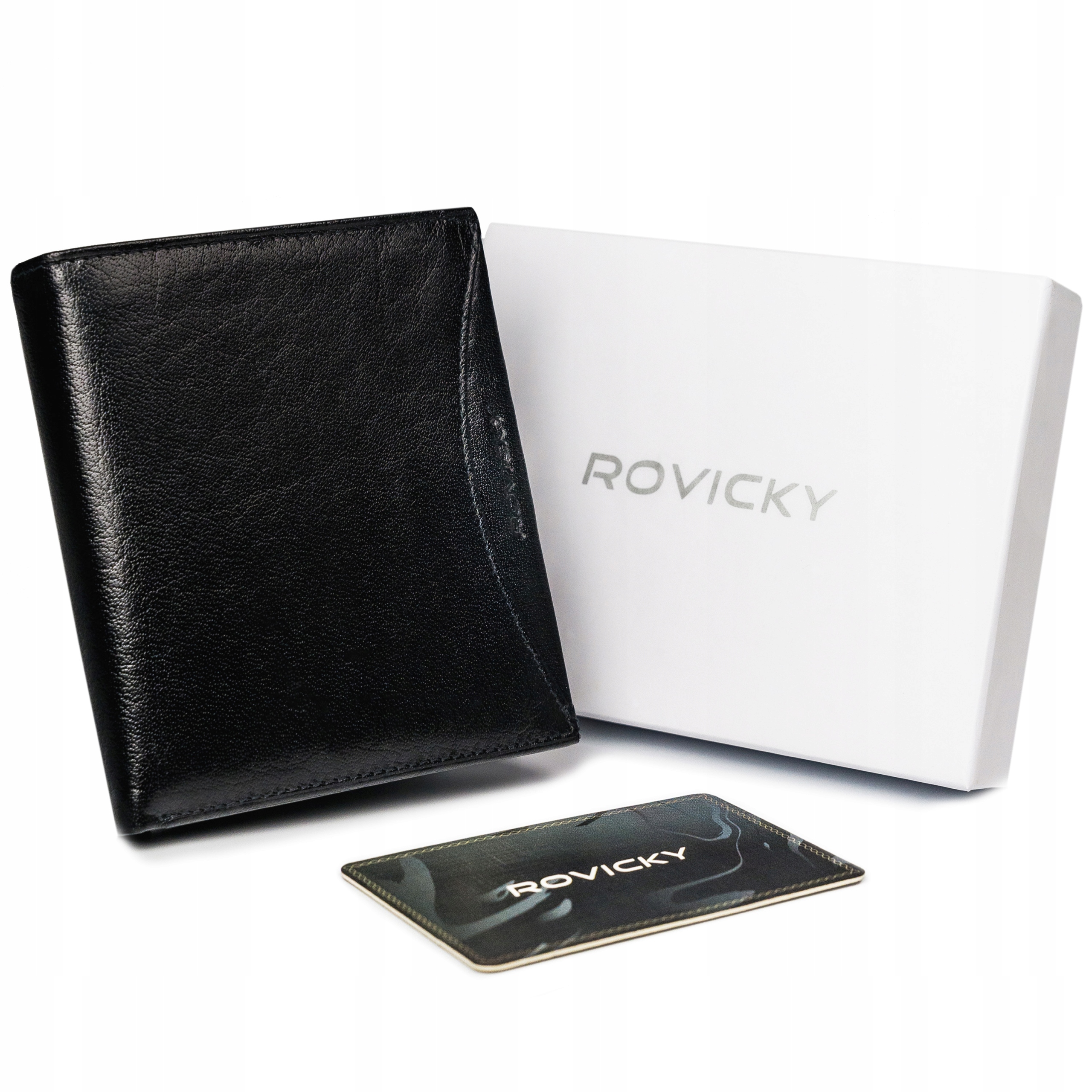 

Prostokątny czarny portfel skórzany Rovicky z Rfid