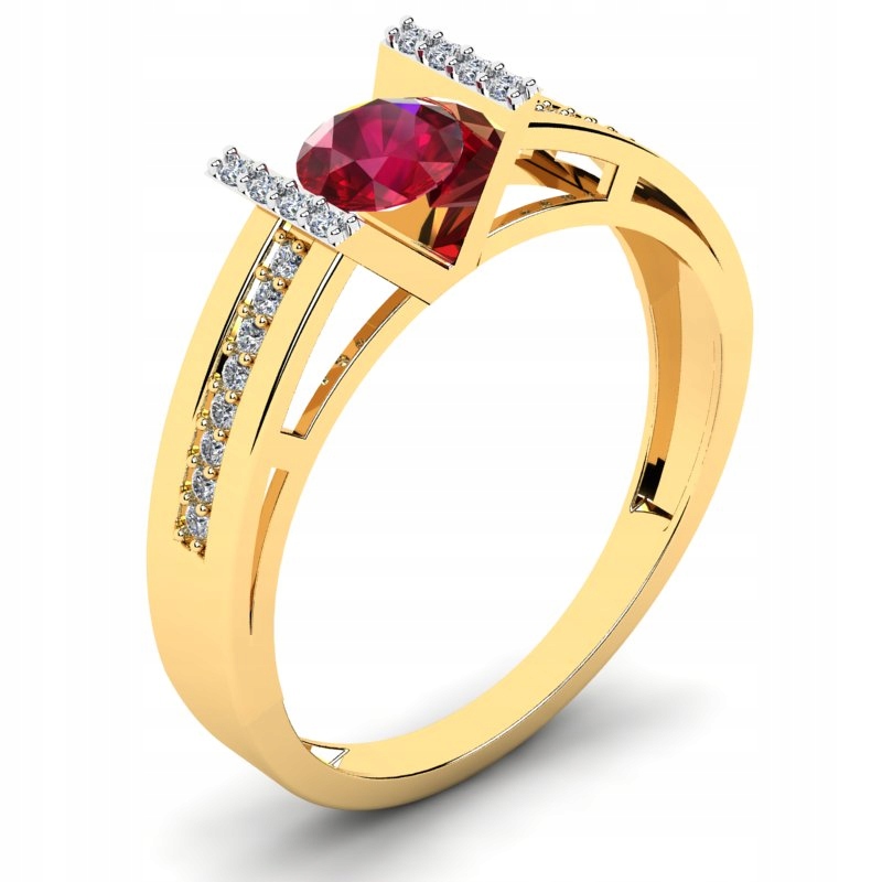 

Pierścionek Złoty Zaręczynowy Z Rubinową Cyrkonią