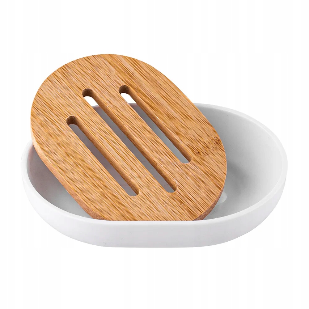 Mydelniczka łazienkowa owalna biała z ociekaczem bambusowym Altom Design Kod producenta 030700982