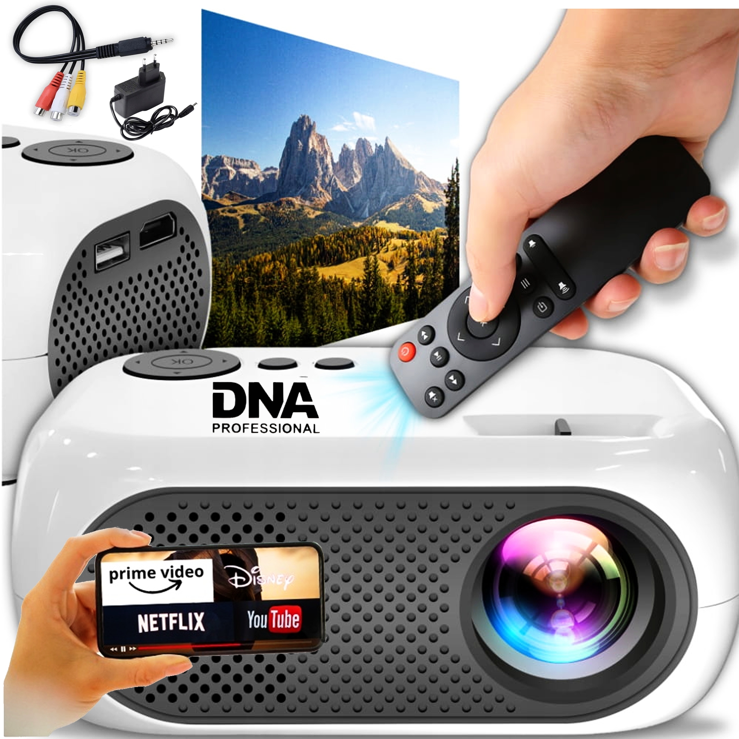 PROJEKTOR RZUTNIK HDMI USB FULL HD PRZENOŚNY DO TELEFONU KOMPUTERA TV BOX