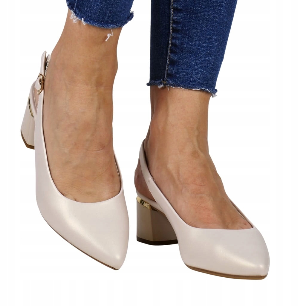 iButy DAMSKIE SANDAŁY NA KLOCKU NISKI OBCAS BEŻOWE PERŁOWE ELEGANCKIE Marka bez marki