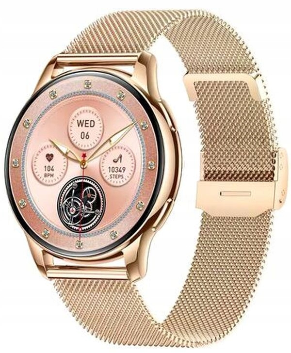 Złoty Damski Smartwatch Rubicon RNCF30 Połączenia Puls Zestaw