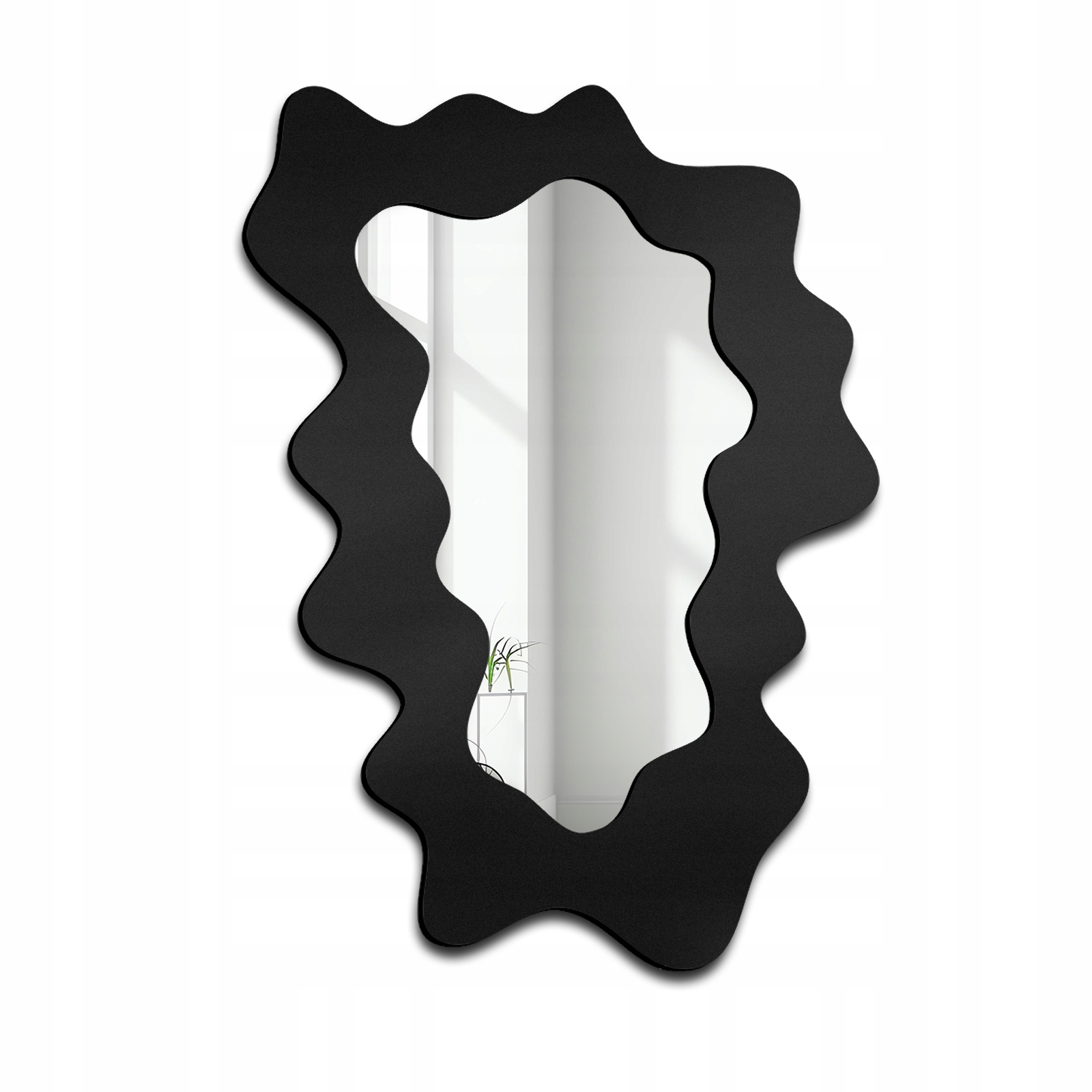 Zrcadlo ve vlnitém černém rámu Blobs Misty 110X154 do obývacího pokoje