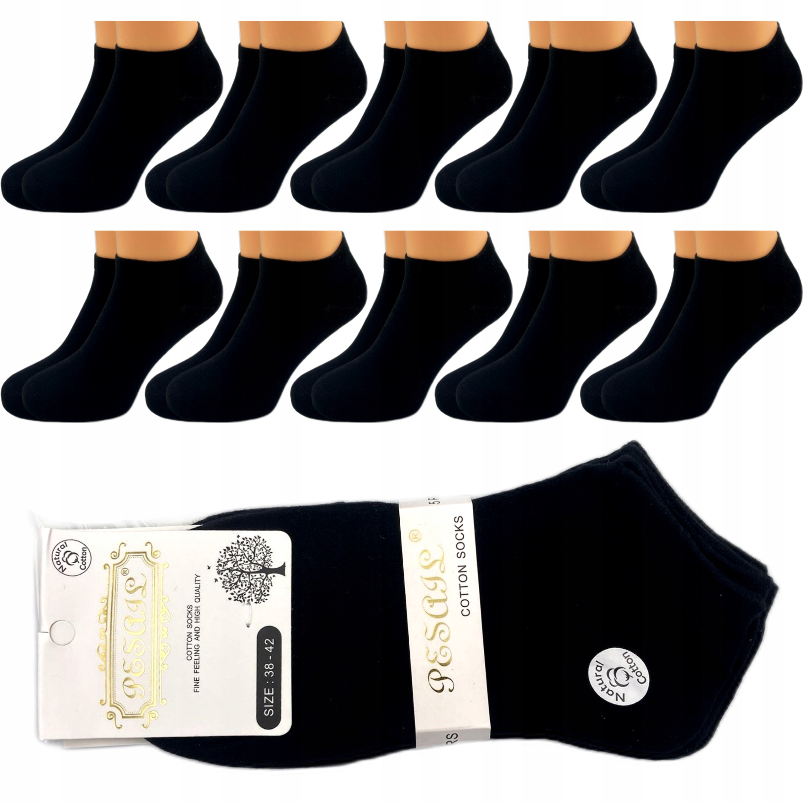 10x Členkové Ponožky čierne dámske bavlnené krátke 35-39