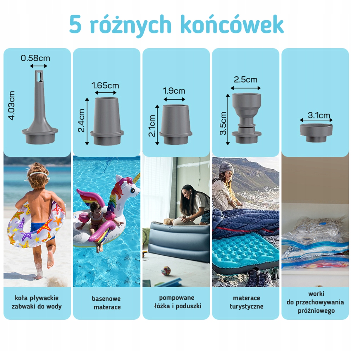 Pompka akumulatorowa do materaca USB z lampką LED - czarna Cechy dodatkowe blokada przed otwarciem funkcja wypompowywania